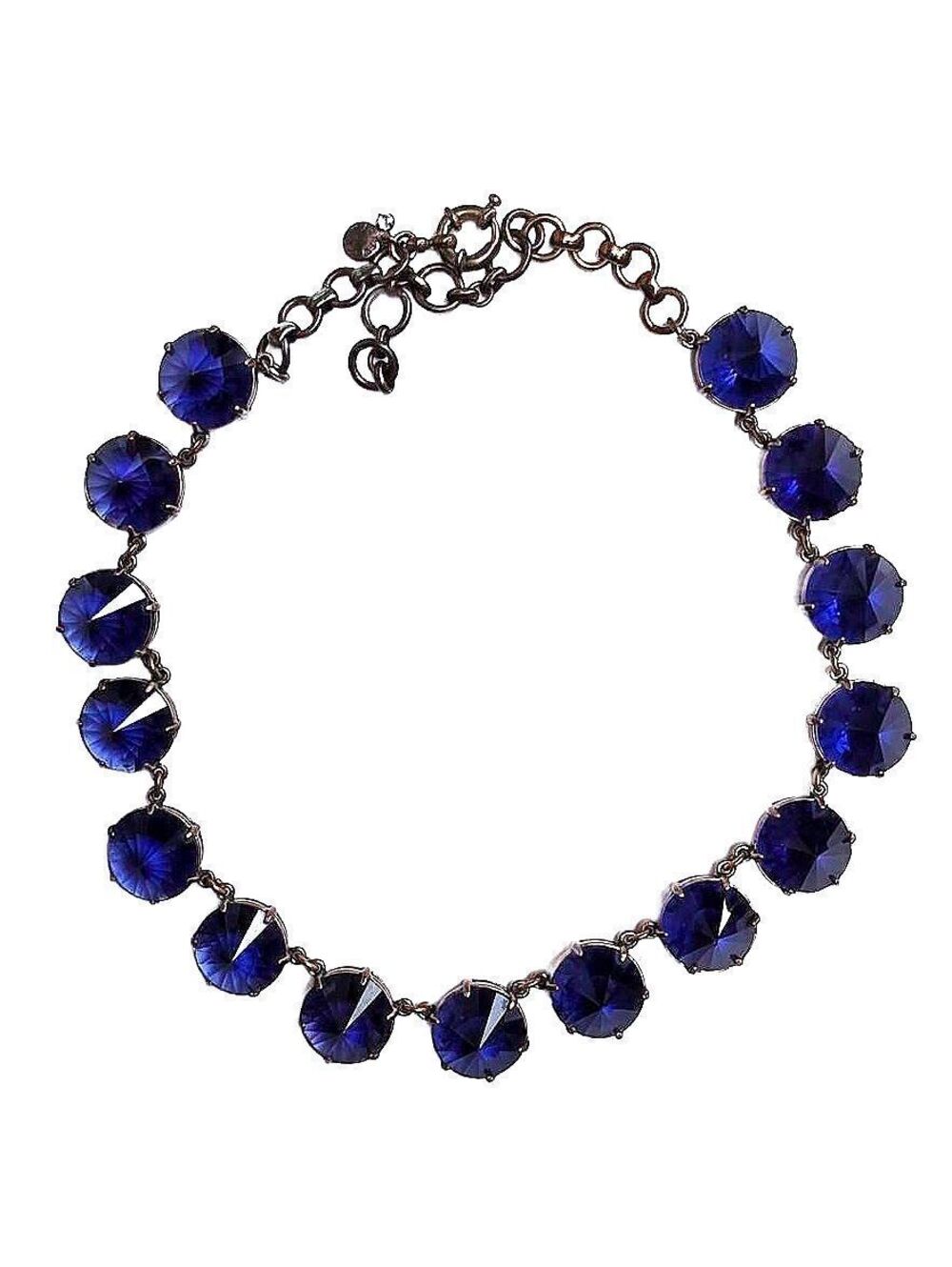 J. Crew Vintage Style Montana Blue Crystal Riviere Collet Statement Necklace